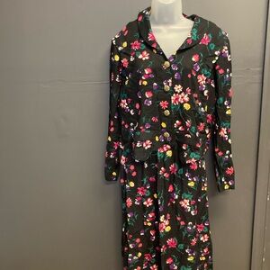 Vintage Breli Originals Black  Floral Blouson Dress Size 12 Boho Cotton Core